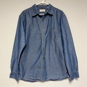 Weatherproof Vintage Long Sleeve Button Up Mens Large Blue Chambray White Dots